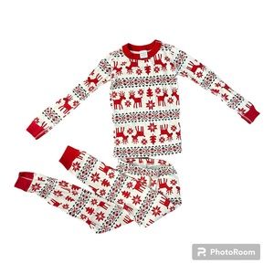 Hana Andersson Girls Reindeer Print Holiday Pajama set age 6-7, Red and White
